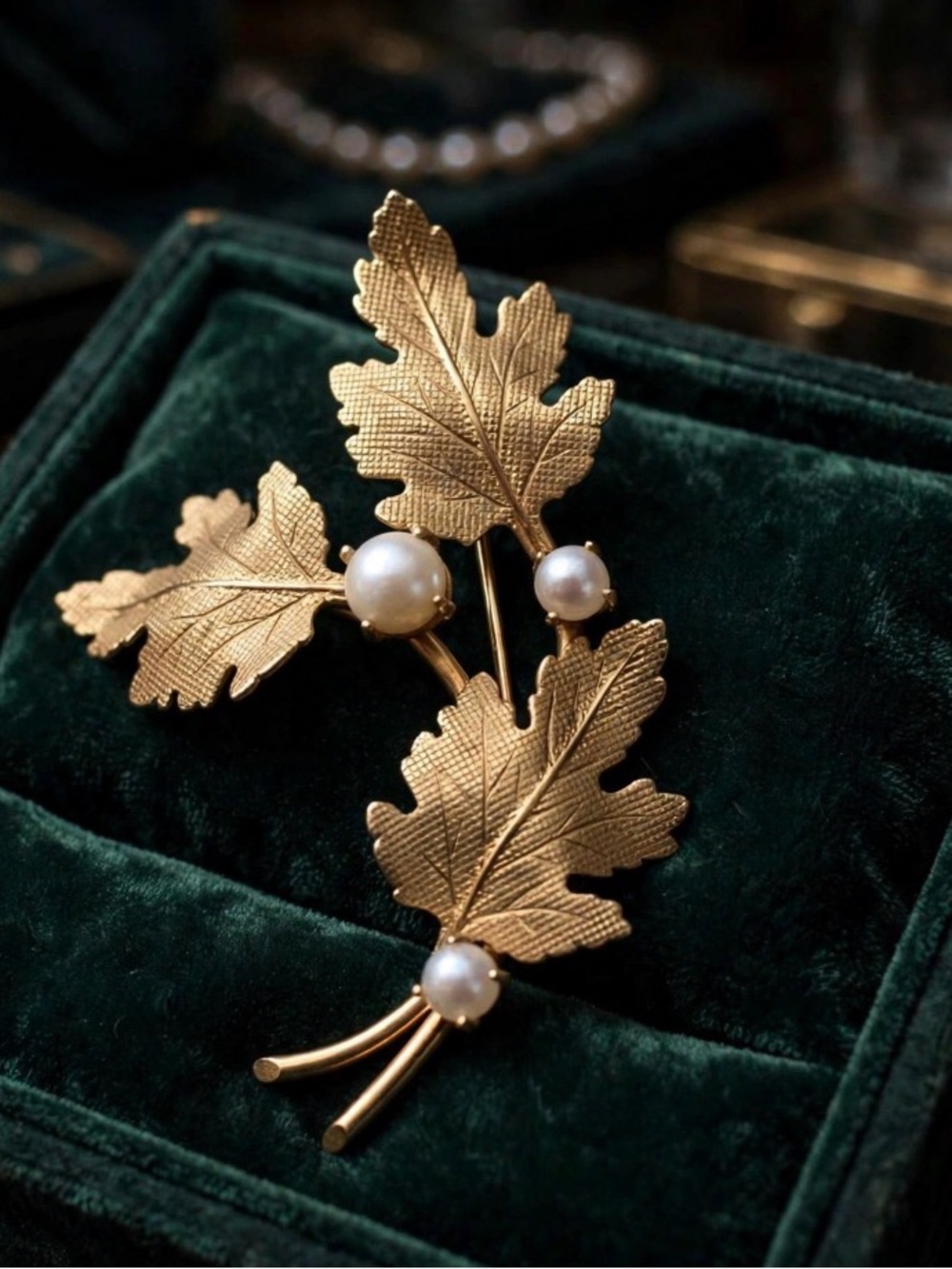 Vintage CARL ART 14k Gold Genuine Pearl Leaf Spray Brooch Estate Piece